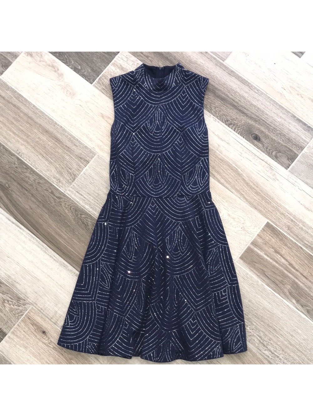City Studio JR SZ 3 Navy and Silver Glitter Party Dress with Zip Back EUC